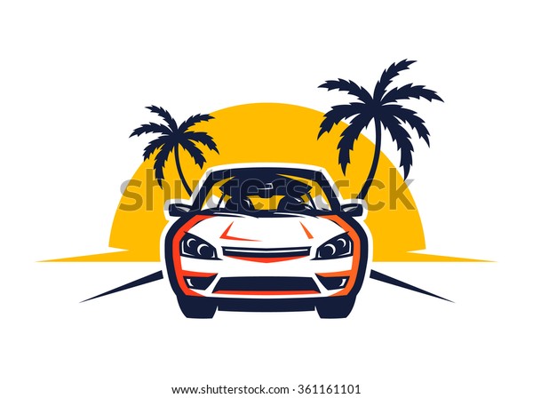 Front View Car Driving at Sunset in a Beach Logo\
Illustrations in Vector\
Graphics