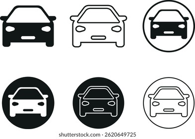 Front View Car Icon set Vector or Minimalist Black Car set Silhouette Design