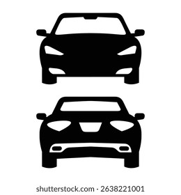Front View Car Silhouette Vector, Black Sports Vehicle Icon.