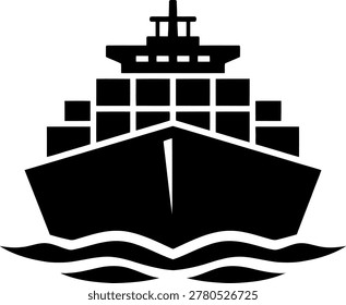 Front view of a cargo container ship at sea black and white vector illustration shipping industry sea transport transportation shipping maritime logistics industry delivery nautical