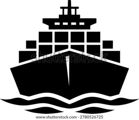Front view of a cargo container ship at sea black and white vector illustration shipping industry sea transport transportation shipping maritime logistics industry delivery nautical
