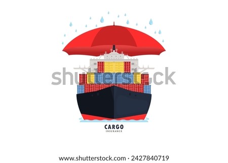 Front view of cargo ship containers shipping, Marine and transportation insurance concept, Vector illustration.