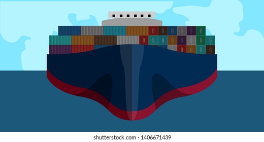 Front view of a cargo ship in a landscape - Vector