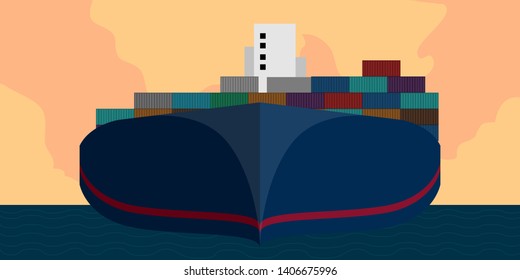 Front view of a cargo ship in a landscape - Vector