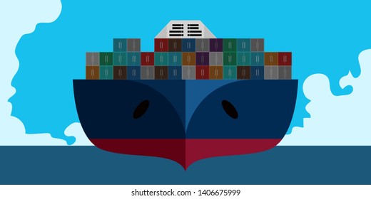 Front view of a cargo ship in a landscape - Vector