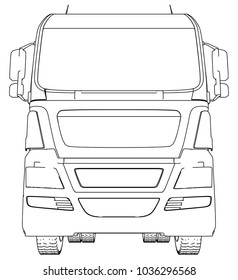 Front view Cargo Truck isolated on white background. Eurotrucks delivering vehicle layout for corporate brand identity design. Top view. Tracing illustration of 3d. EPS 10 vector format