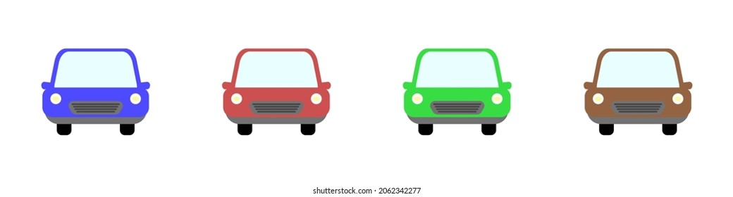 Front view cars icon. Vector set of colored machine icons. Cartoon cars front view. Vector illustration.