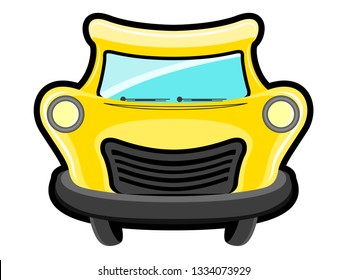 Front view of a cartoon bus. Public transport. Vector illustration design