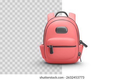 Front View of Cartoon Style Backpack with Zippers and Pockets, Isolated on Transparent and White Background. Great for School, Travel or Student Gear Concepts. Clean and Modern Vector Illustration.