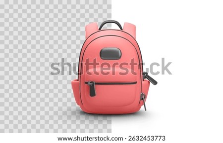 Front View of Cartoon Style Backpack with Zippers and Pockets, Isolated on Transparent and White Background. Great for School, Travel or Student Gear Concepts. Clean and Modern Vector Illustration.