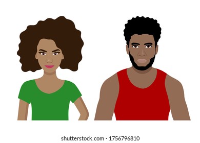 Front view cartoon vector set of an african american man and a woman