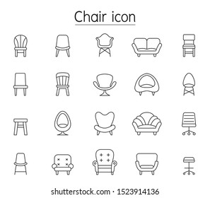 Front view Chair icon set in thin line style