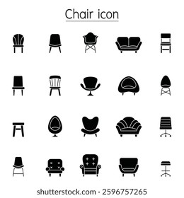 Front view Chair icon set in glyph style
