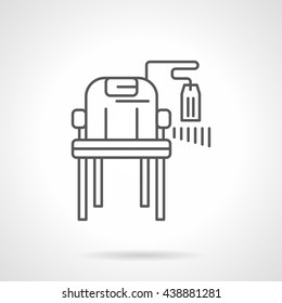 Front view of chair with price tag. Sale new and used furniture. Commission store. Flat line style vector icon