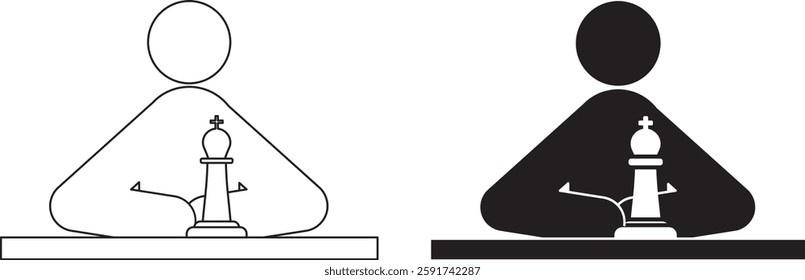 front view chess player icon set.playing chess icon