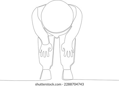 Front view of a child crouching. Sholat one-line drawing