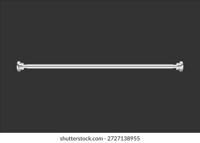 Front view chrome curtain rod isolated on transparent background. Vector illustration. Curtain hanging accessory. Cornice for curtains, interior design, bathroom shower curtain rod.