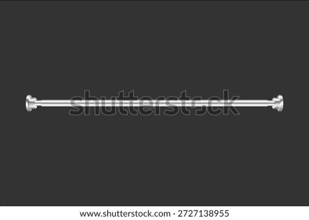 Front view chrome curtain rod isolated on transparent background. Vector illustration. Curtain hanging accessory. Cornice for curtains, interior design, bathroom shower curtain rod.