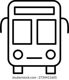 Vista frontal de un icono de contorno de autobús urbano