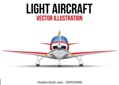 Front view of Civil Light Aircraft.  Airplane and flying machine. Editable Vector Illustration isolated on background.