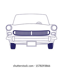 front view of classic car icon over white background, vector illustration