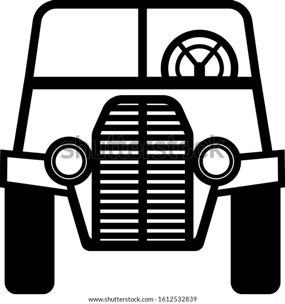 Front\
view classic car outline icon on white\
background