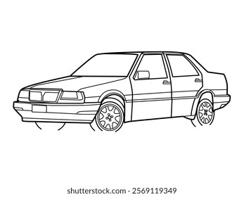 front view of classic retro car line art illustration