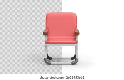 Front View of Classroom Chair with Red Cushion and Brown Armrests. Vector Illustration of School Furniture for Student Seating in Educational Environment.