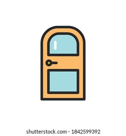 Front view closed interroom door color line icon. Isolated vector element.