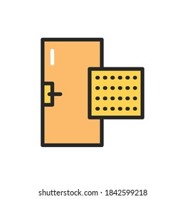Front view closed pvc door color line icon. Isolated vector element.