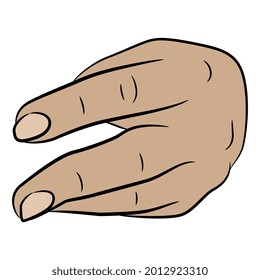 Front view closeup of an empty human Caucasian hand. Holding gesture. Cartoon style.