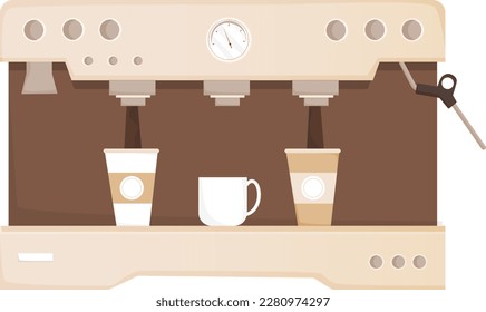 Front view of coffee machine. Vector illustration of coffee maker on white background.