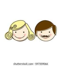 front view colorful silhouette cartoon parent faces vector illustration