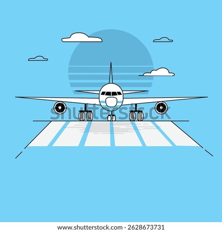 Front View of Commercial Airplane on Runway