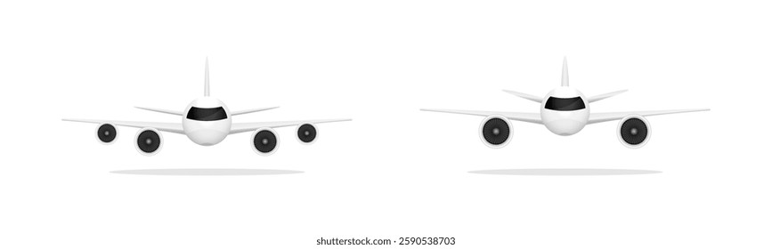 Front View of Commercial Airplanes Vector Set