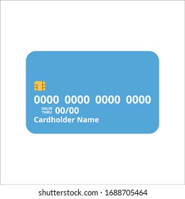 Front view of credit card vector. Credit card with chip on white background. Flat illustration.