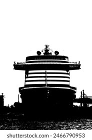 Front view of a cruise ship in the harbor