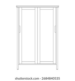 Front view of cupboard with two doors and wooden construction. A simple and elegant furniture piece for storage and home interior