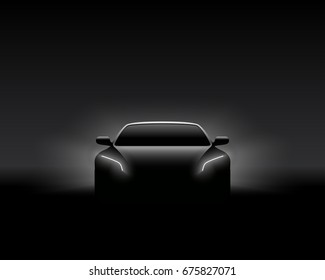 Front View Dark Concept Car Silhouette. Realistic Vector Illustration. svg