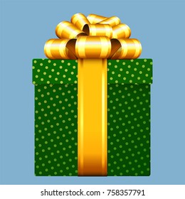 Front view decorated glossy shiny glitter Christmas, wedding, Valentine, birthday, anniversary celebration gift box with gold ribbon and bow.  Wedding, birthday, annive
