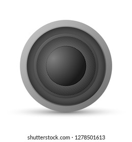 Front view detail vector of realistic modern black shaded audio speaker on white background.