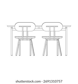 Front view of a dining set with four wooden chairs and a rectangular table. The simple structure and clean lines emphasize balance and natural warmth, ideal for home or interior visualization.