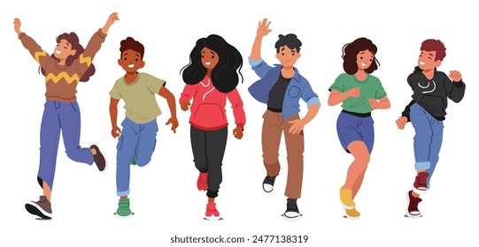 Front View Of A Diverse Group Of Kids Running Together With Happy And Joyful Expressions. Energetic And Playful Children Showcasing The Joy Of Childhood And Friendship, Youth, Fun, And Togetherness