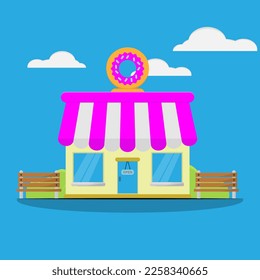 front view donut shop Vector illustration.