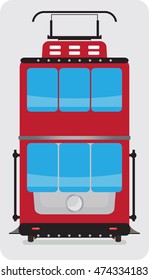 Front view of Double Deck Retro Tram car or trolley car flat design Vector Illustration