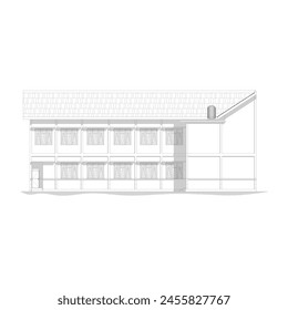 front view and elevation of a building with a sloping roof