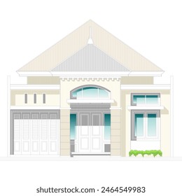 front view and elevation of a residence with a classic concept and pyramid roof