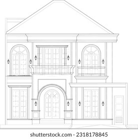 front view or elevation sketch of a classic concept luxury residence