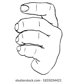 
Front view of empty human hand with bent fingers. Hand drawn linear doodle sketch. Black silhouette on white background.