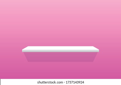Vorderansicht des leeren Regals mit rosa Wandhintergrund mit modernem minimalistischem Konzept. Vektor-Illustrationsvorlage